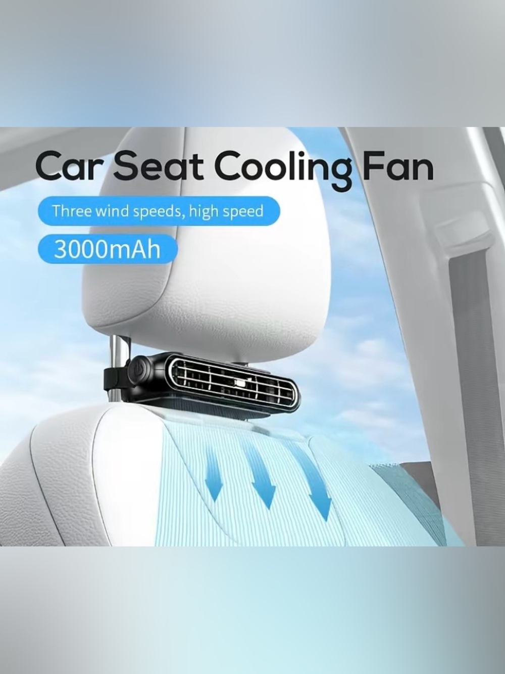 Rechargeable Black Car Seat Cooling Fan with 3000mAh USB Charger